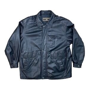 Vtg Members Only Leather Jacket‎ Mens XL Black Quilted Lined Zip Front Pockets